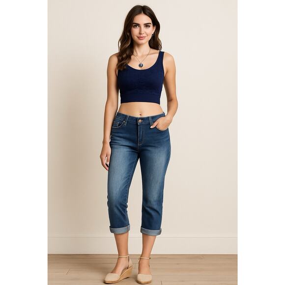 Love Indigo Jean Women's Size 6 Cuffed Capri Stretch Denim Bling Embroidery Pock - Picture 15 of 16